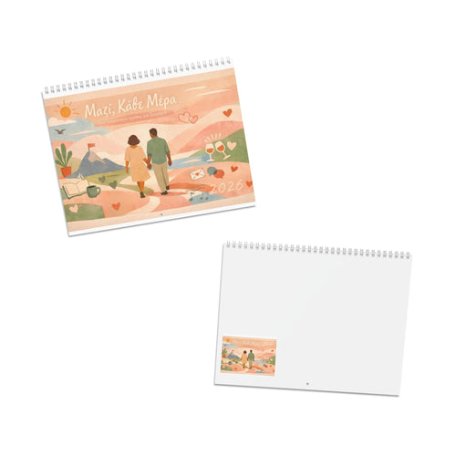 2026 Romantic Greek Couples Wall Calendar — Monthly Planner with Illustrated Love Tips