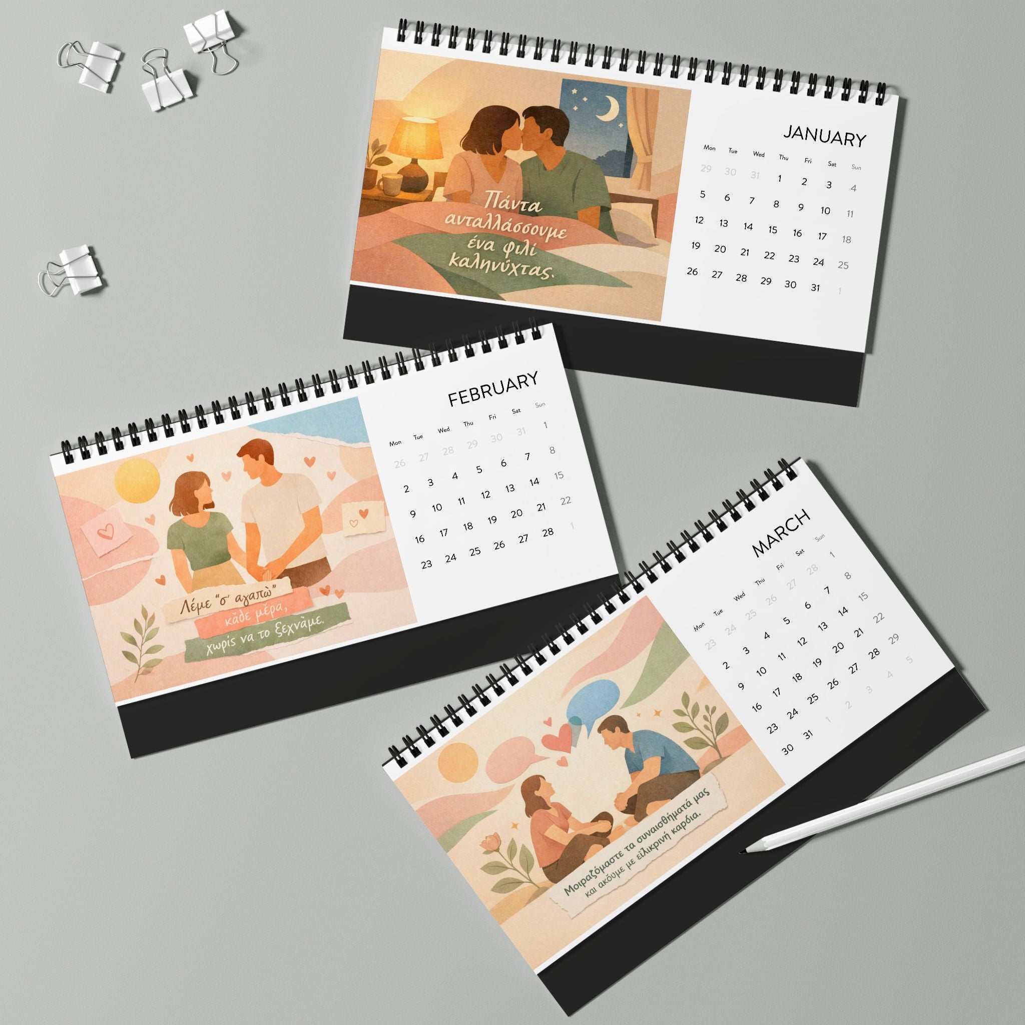 Desk Calendar — 2026 Simplex Grid Weekly Planner, Romantic Scenic Desk Calendar