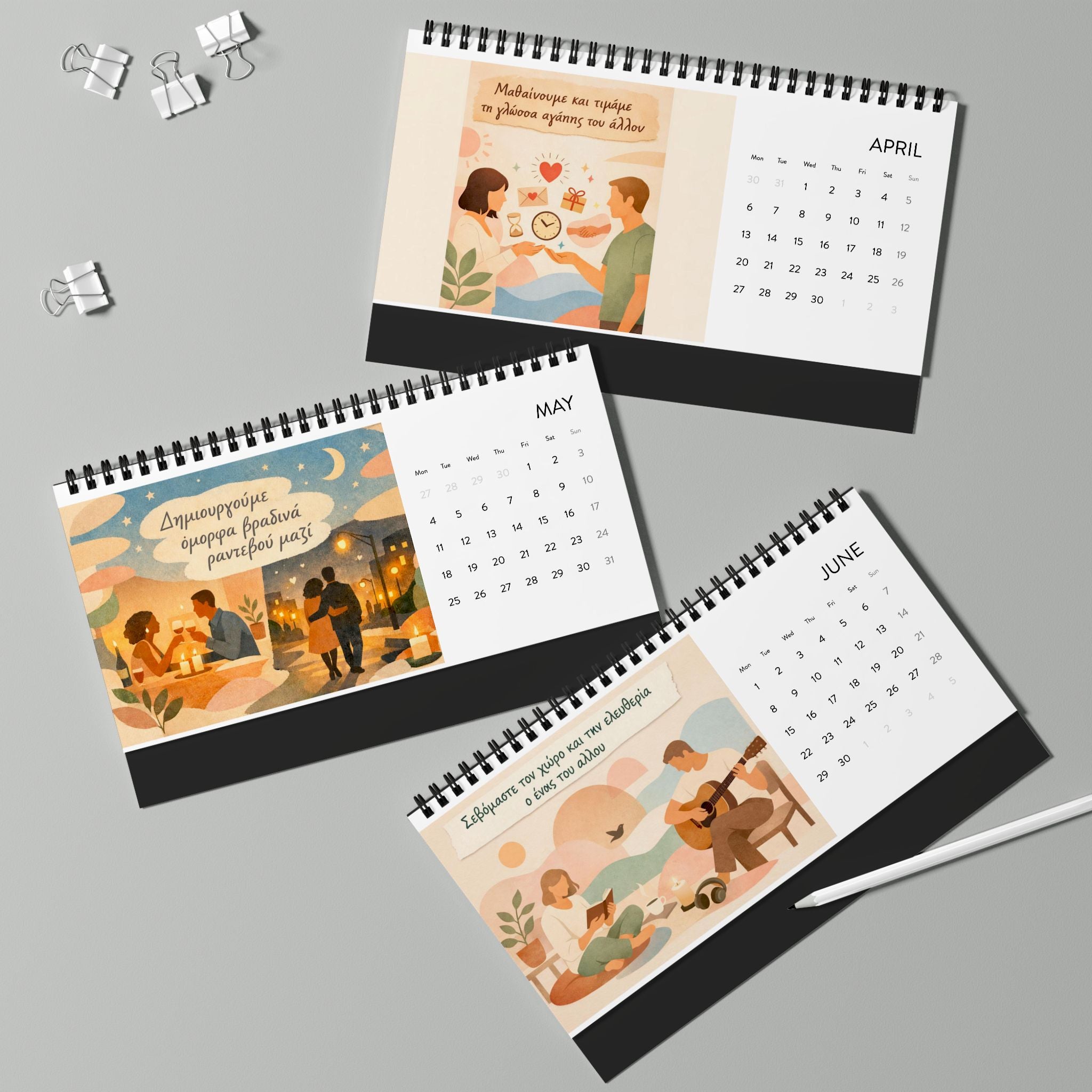 Desk Calendar — 2026 Simplex Grid Weekly Planner, Romantic Scenic Desk Calendar